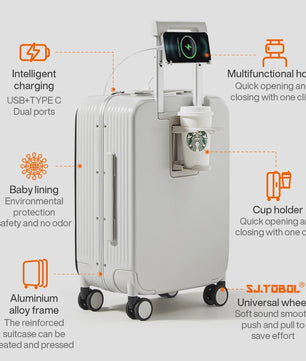 Mixi Aluminium Koffer met USB, Bekerhouder & Telefoonhouder - Handbagage 20/24 Inch