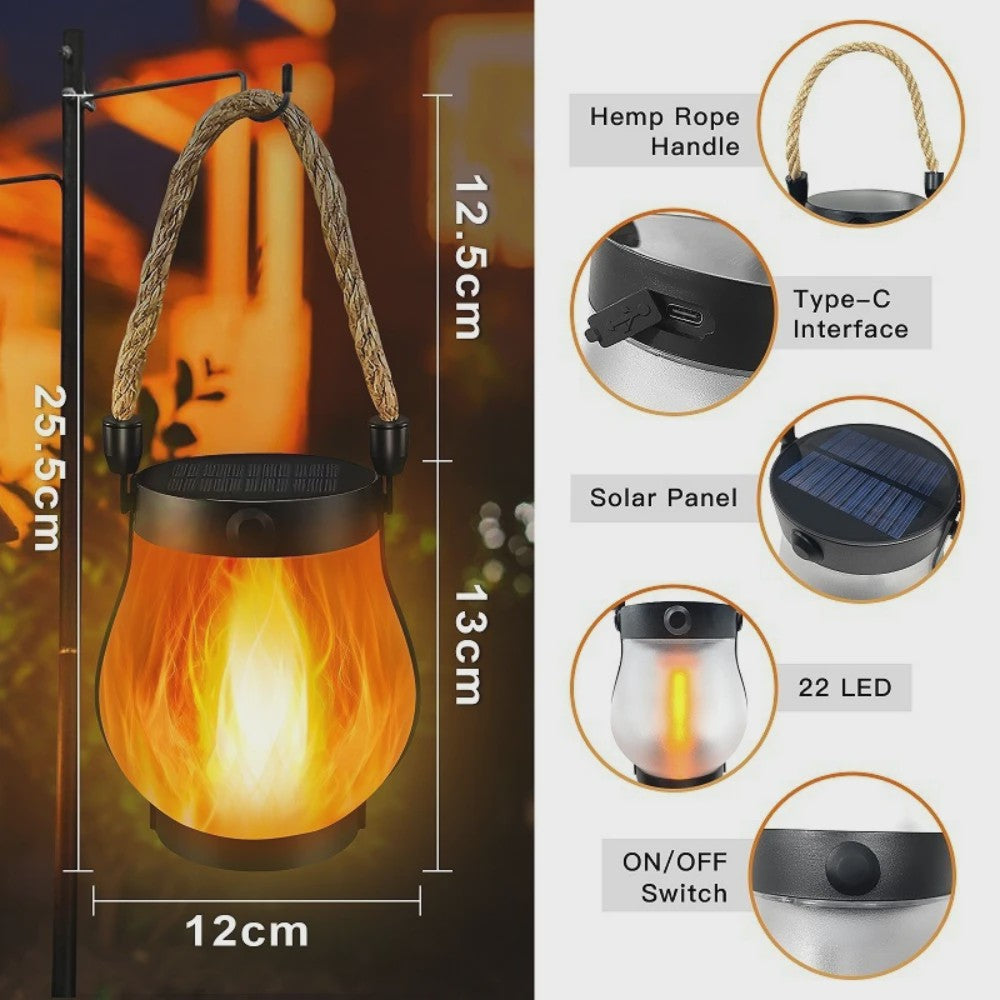 Zonne-energie Vlam Lantaarn - Sfeervolle Decoratie voor Tuin, Terras & Camping