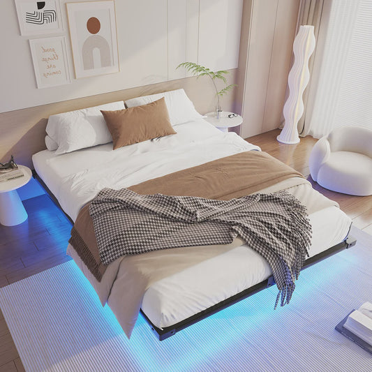 Zwevend Metalen Bedframe met LED Verlichting - Modern Platform Bed