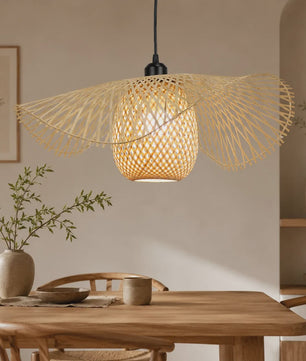 Japanse Wabi Sabi Bamboe Rotan Hanglamp 55cm - Natuurlijk Geweven Plafondlamp