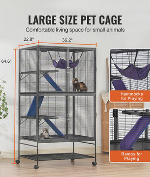 Grote 4-Laags Metalen Dierenkooi met Wielen - Ideaal voor Fretten, Ratten & Knaagdieren