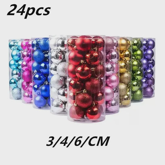 24x Kerstballen Set - 3/4/6cm - Multicolor & Glitter - Kerstboom Decoratie