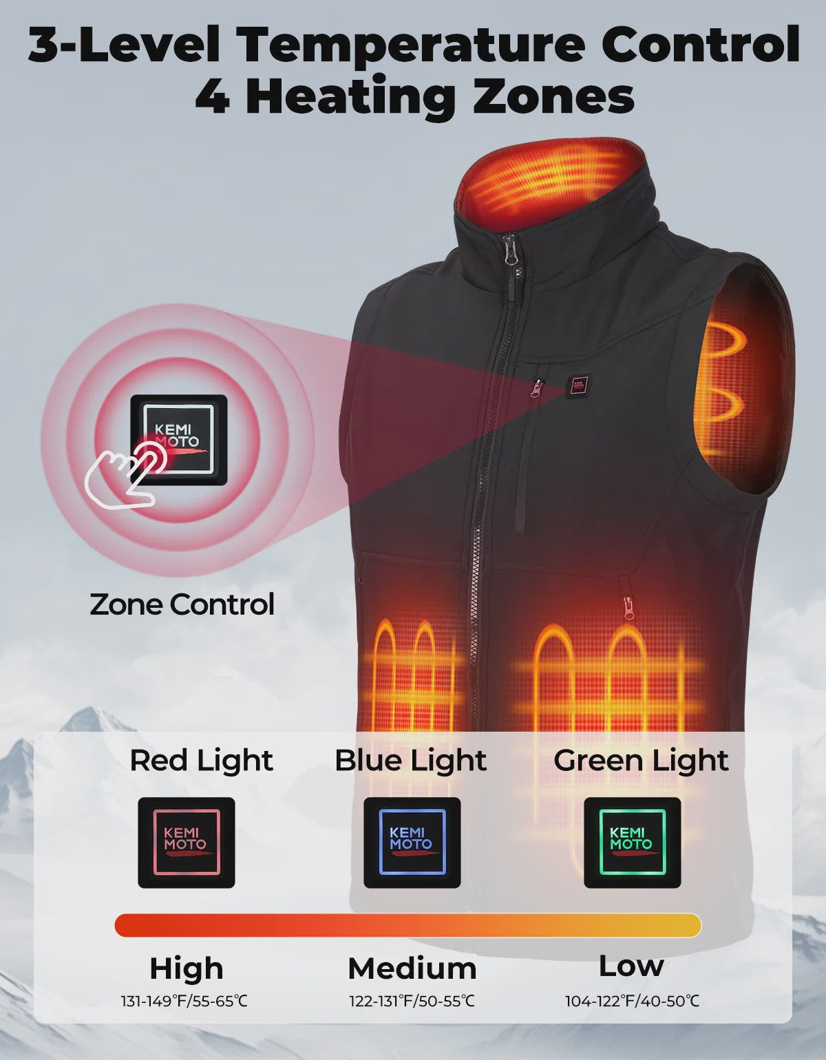 KEMIMOTO Elektrisch Verwarmd Vest Unisex - 6 Zones, 10000mAh Accu, App Bediening