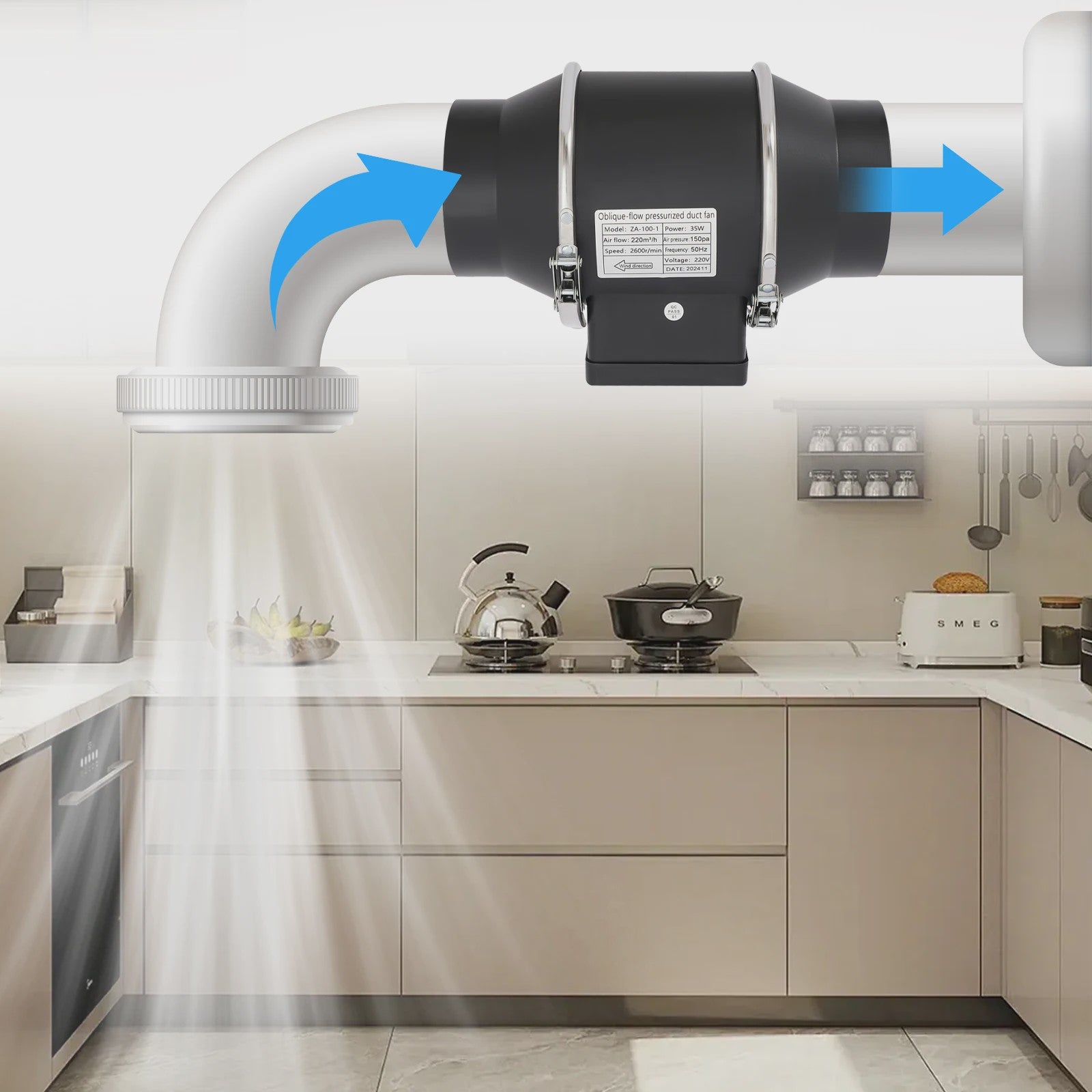 Stille Afzuigventilator 220V - Ideaal voor Keuken, Badkamer en Toilet