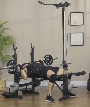 HOMCOM Multifunctioneel Bodybuilding Bankje met Katrolsysteem en Verstelbare Rugleuning