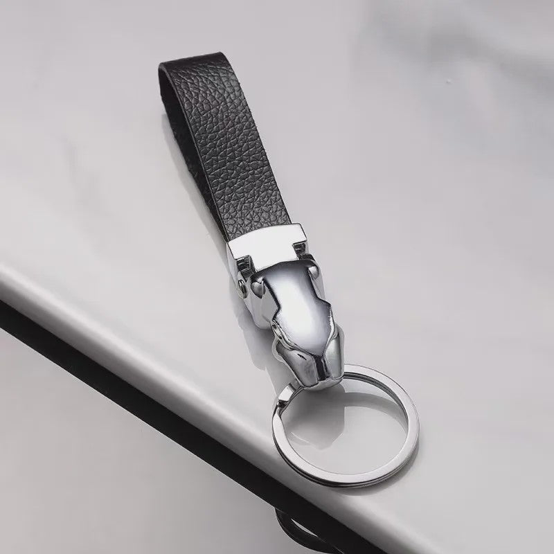 Luxe Luipaardkop Sleutelhanger van Echt Leer & Metaal - Perfect voor Jaguar