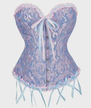 Victoriaans Jacquard Corset Top met Kant en Bloemenprint - Sexy Bustier voor Dames
