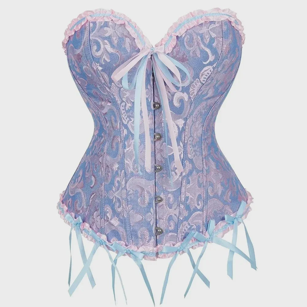 Victoriaans Jacquard Corset Top met Kant en Bloemenprint - Sexy Bustier voor Dames
