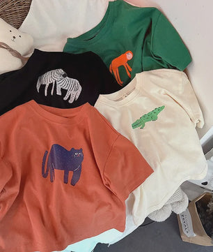 Trendy Kinder T-shirt met Dierenprint - Korte Mouw Zomer Kleding
