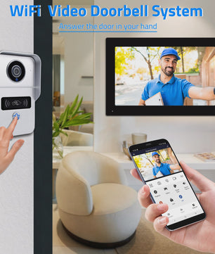 Draadloos Wifi Videodeurbel Systeem met 7" Touchscreen & 1080P Camera