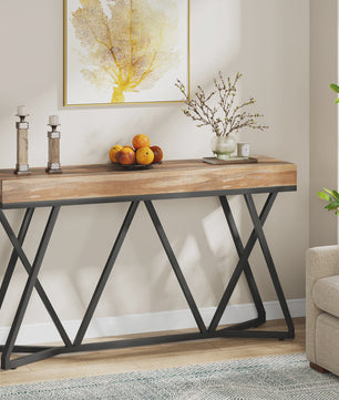 Tribesigns Console Tafel 140 cm - Houten Entree Tafel met Unieke Metalen Basis