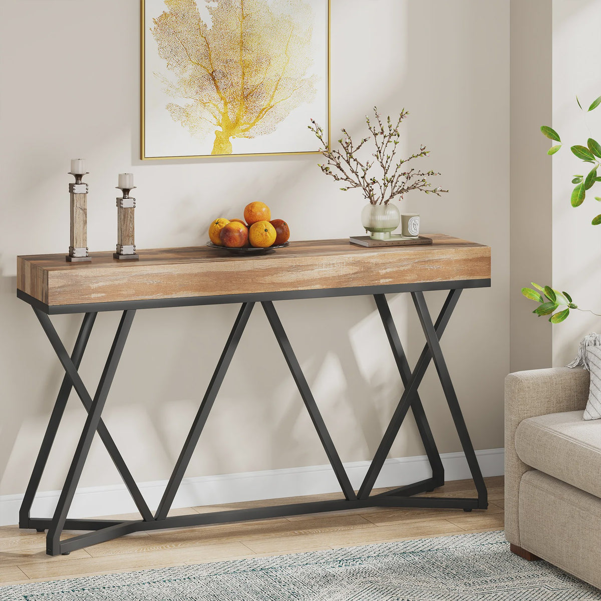Tribesigns Console Tafel 140 cm - Houten Entree Tafel met Unieke Metalen Basis