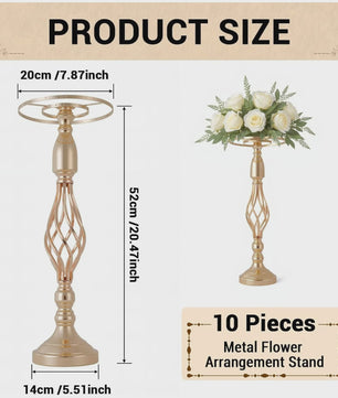 Set van 10 Gouden Metalen Bloemenstandaards - 52 cm Hoog - Stijlvolle Decoratie