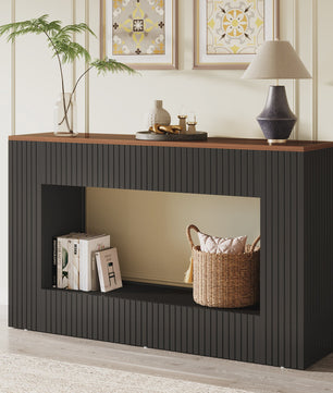 Moderne Console Tafel 140 cm Zwart met Houten Top - Stijlvolle Entree- en Banktafel