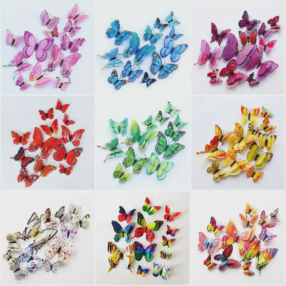 12x 3D Vlinder Stickers - Kleurrijke Decoratie voor Huis, Bruiloft & Kantoor