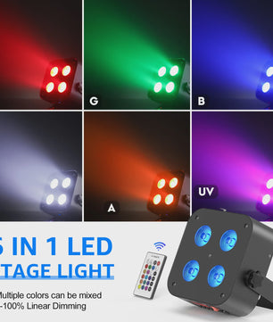 Set van 8 Oplaadbare Mini Par LED Spots (4x18W RGBWAUV) met Flightcase