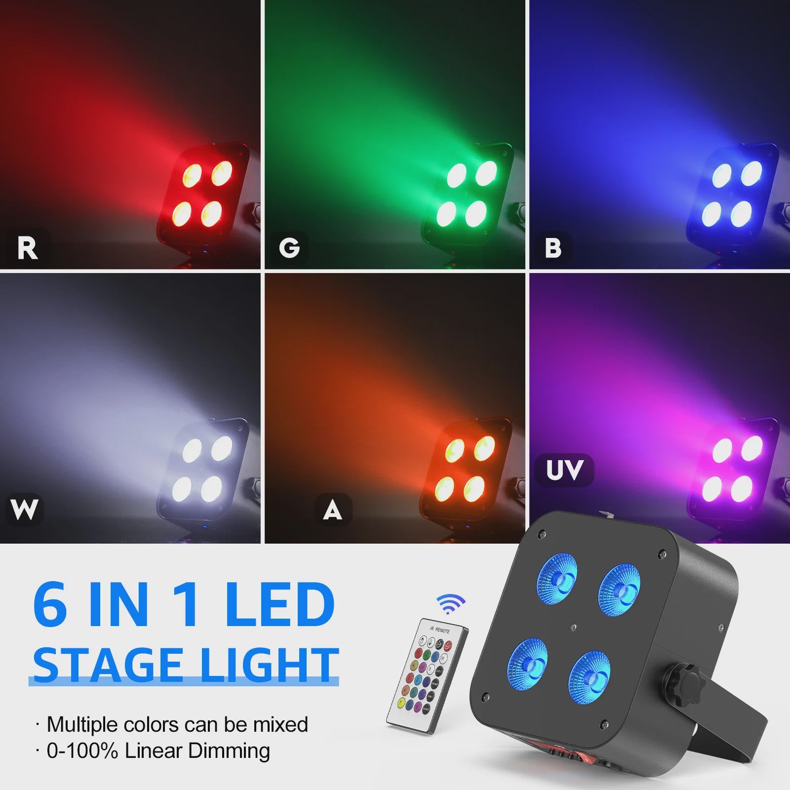 Set van 8 Oplaadbare Mini Par LED Spots (4x18W RGBWAUV) met Flightcase