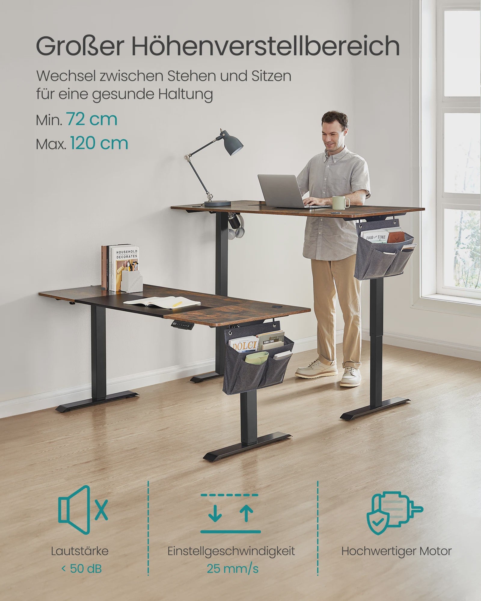 Elektrisch In Hoogte Verstelbaar Bureau 70x160 cm - Traploos Verstelbaar (72-120 cm)
