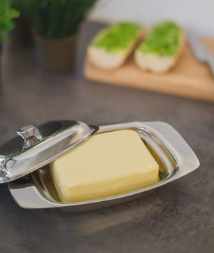 Boterdoos met Handvat - Roestvrij Staal Look - Vaatwasserbestendig - 250g Boter