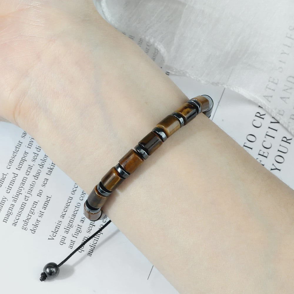 Blauwe Cilindervormige Agate Armband - Gevlochten Natuursteen Bangle voor Dames en Heren