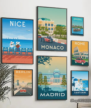 Nordic Canvas Poster: Kleurrijke Reisposters van Europese Steden - Parijs, Nice, Monaco