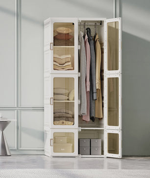 Draagbare Opvouwbare Garderobekast Organizer - Wit ABS Plastic Kledingkast met Deuren