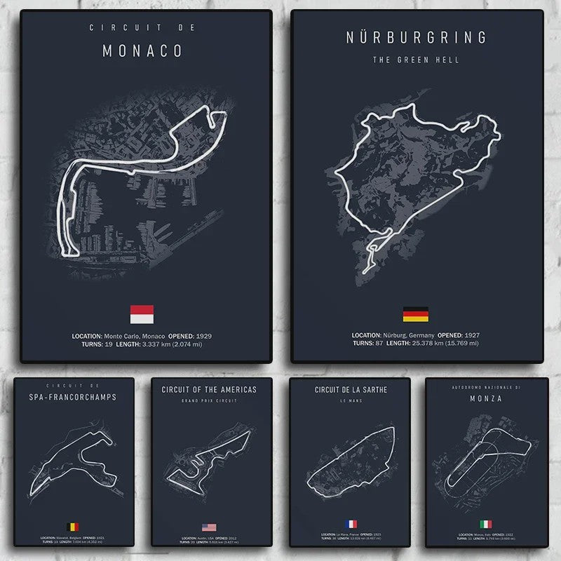 F1 Circuit Poster: Monaco Imola Track Art - Stijlvolle Motorsport Wall Art