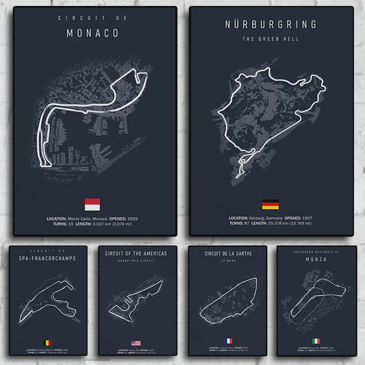 F1 Circuit Poster: Monaco Imola Track Art - Stijlvolle Motorsport Wall Art