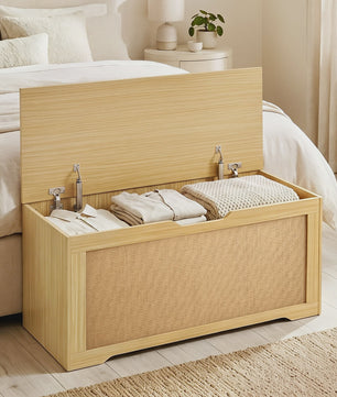 HOMCOM Rotan Opbergkist 136L - Bank met Veiligheidsscharnieren, Eikenlook