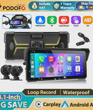 Podofo 8.1" Motorfiets Dashboard: Smart Player met CarPlay, Android Auto & Navigatie