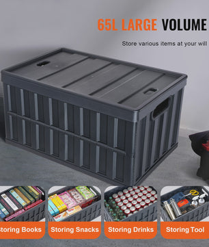 Set van 3 Opvouwbare Opbergkratten met Deksel - 45L & 65L