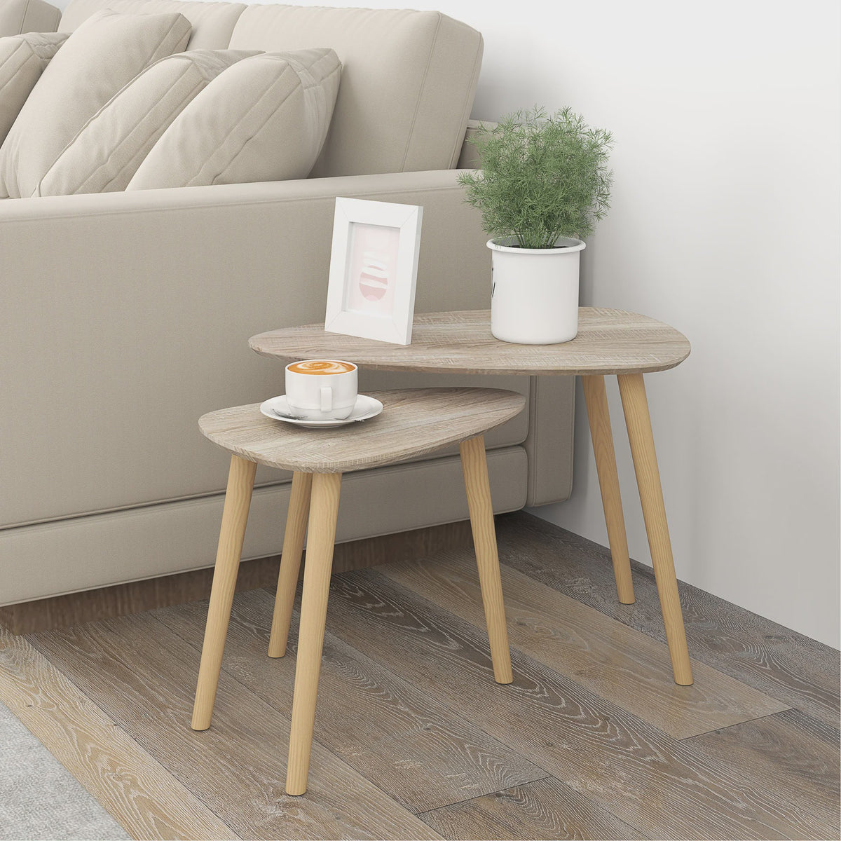 Set van 2 Nesting Salontafels met Houten Poten - Modern en Natuurlijk