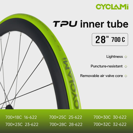 CYCLAMI Ultralichte TPU Binnenband voor Racefiets 700C - Verwisselbare Presta Ventiel