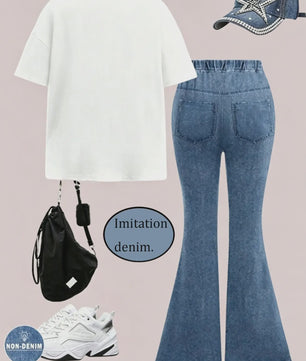 Zomer Outfit Meisjes: Trendy Set met Strikjes - T-shirt & Flared Jeans voor Kinderen (4-12 jaar)