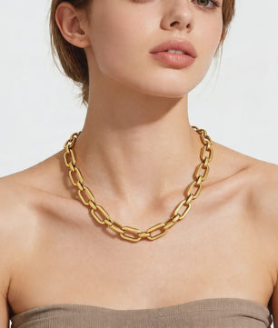 Chunky Gouden Halsketting Dames - Roestvrij Staal Dikke Ovalen Schakelketting Choker