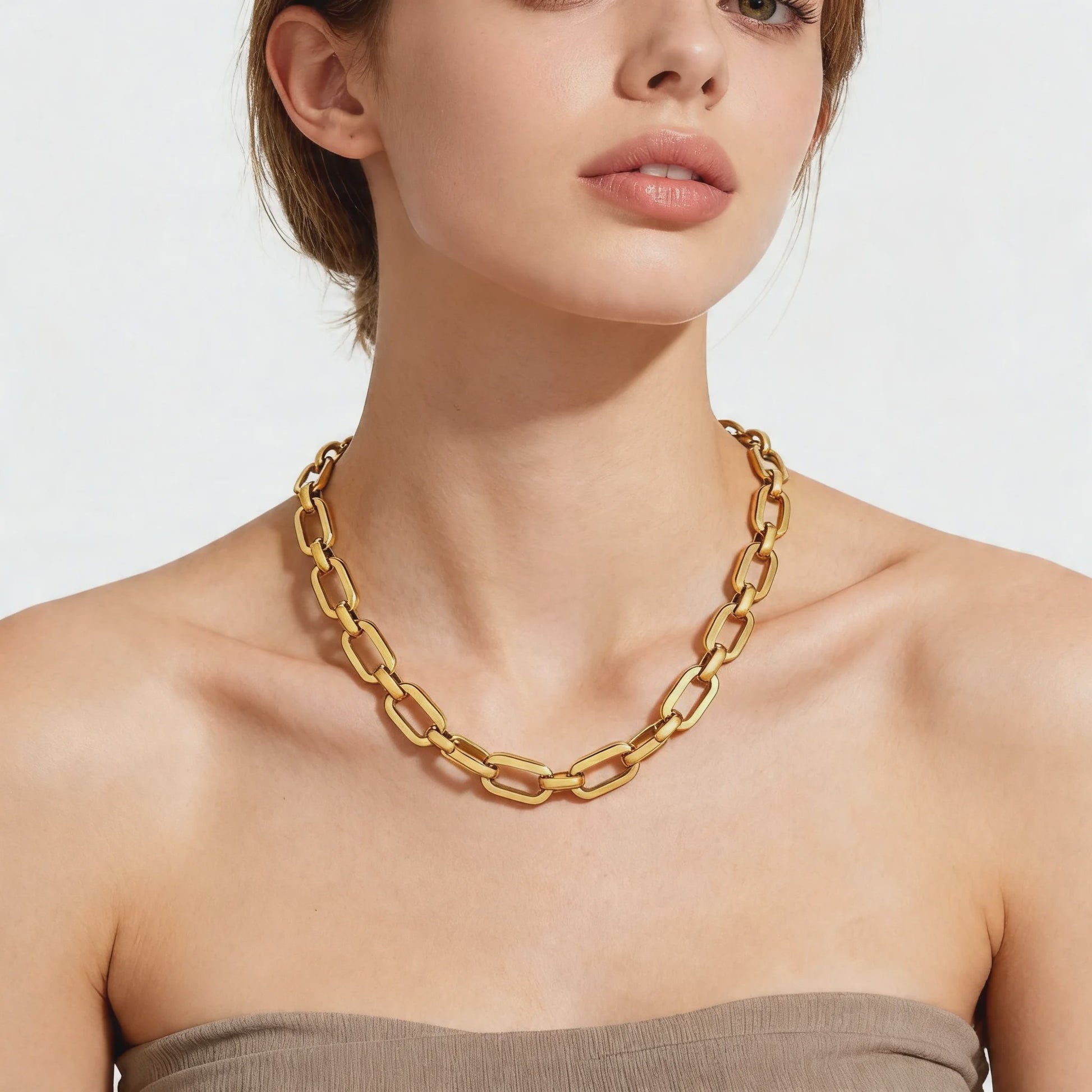 Chunky Gouden Halsketting Dames - Roestvrij Staal Dikke Ovalen Schakelketting Choker