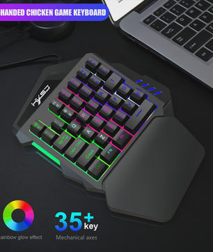 Ergonomisch Eénhandig Gaming Toetsenbord - Compact 35-Key Design met RGB Verlichting en Polssteun
