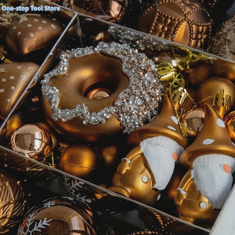 Luxe Kerstballen Set (60 Stuks) met Donut, Gnome & Sneeuwvlok Ornamenten - Goudkleurig