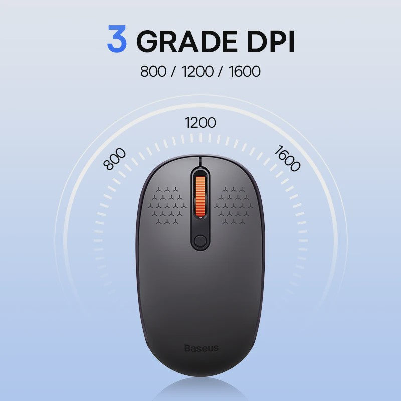 Baseus Draadloze Muis: Bluetooth & 2.4GHz, 1600DPI, Stille Kliks - Perfect voor PC, MacBook & Tablet