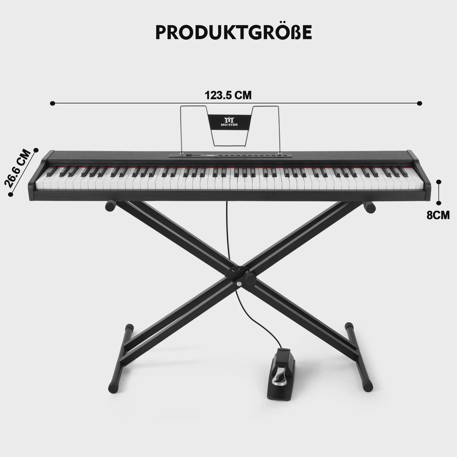 MUSTAR 88 Toetsen Digitale Piano - Draagbaar Keyboard met Semi-gewogen Toetsen, X-stand, Tas & Pedaal