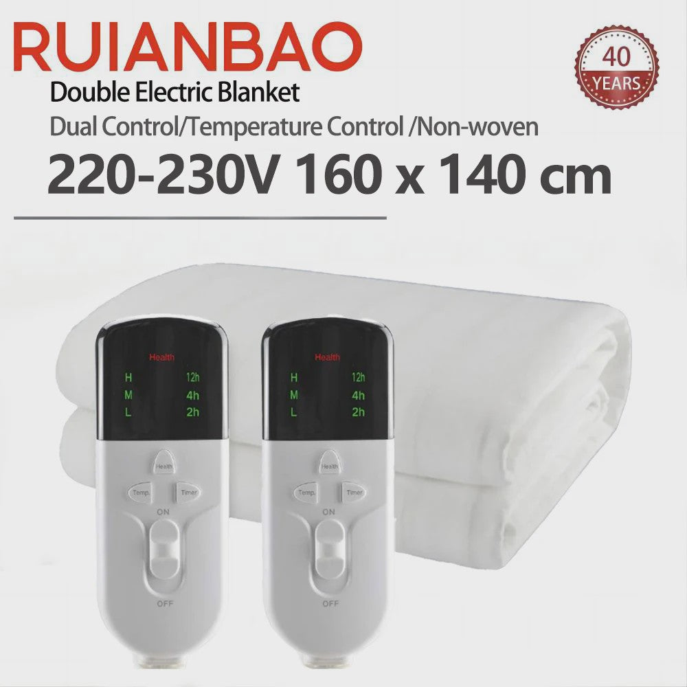 RUIANBAO Dubbele Elektrische Deken 160x140cm - Constante Warmte & Dubbele Controle