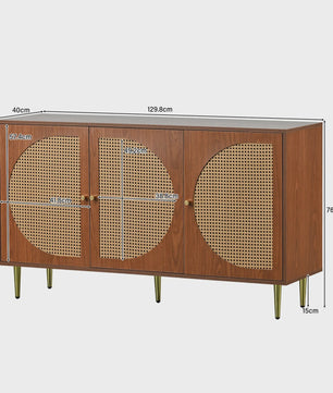 Stijlvol Dressoir met 3 Rotan Deuren en Metalen Handgrepen - Woonkamer & Slaapkamer Kast