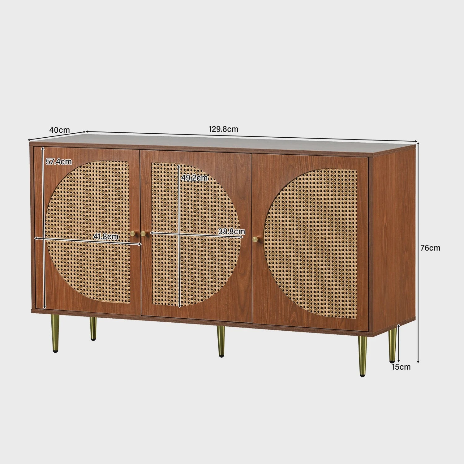 Stijlvol Dressoir met 3 Rotan Deuren en Metalen Handgrepen - Woonkamer & Slaapkamer Kast