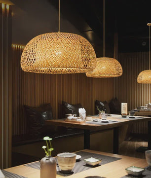 Bamboe Hanglamp 38/45cm - Handgeweven Rotan Lantaarn met E27 Fitting