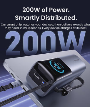 Vention 200W 25000mAh Powerbank: Draagbare Externe Batterij met Ingebouwde Kabels & PD Fast Charge
