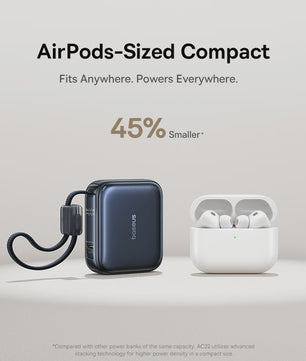Baseus 45W Mini Powerbank 10000mAh met Ingebouwde USB-C Kabel - Compact & Snel Laden