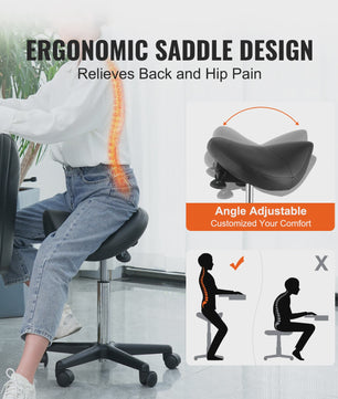 Ergonomische Zadelkruk met Wielen - In Hoogte Verstelbaar & 360° Draaibaar