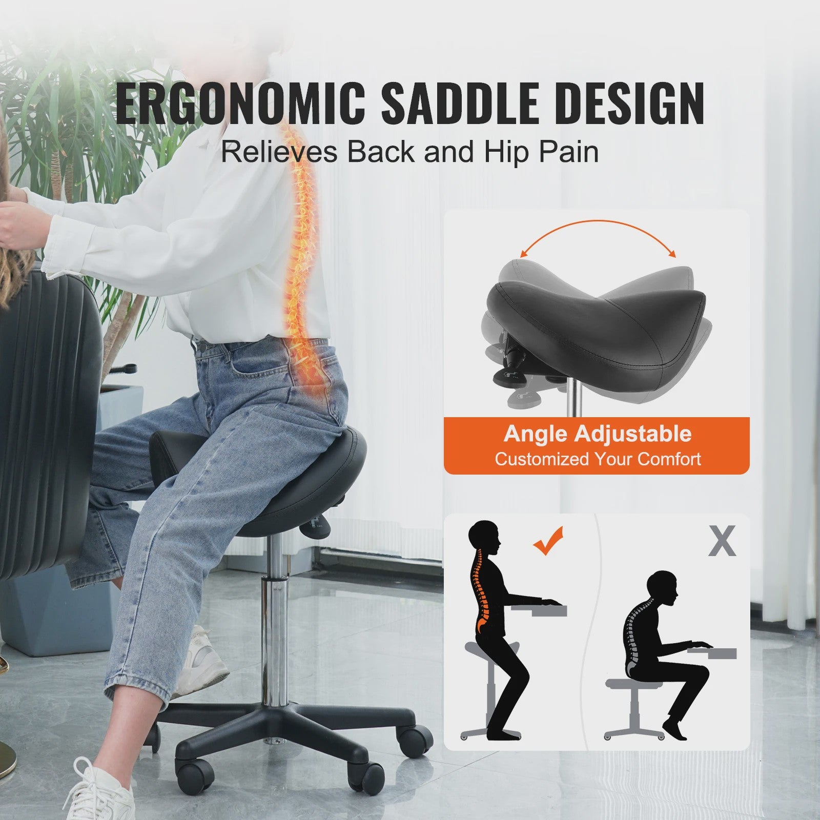 Ergonomische Zadelkruk met Wielen - In Hoogte Verstelbaar & 360° Draaibaar