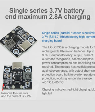 USB-C Lithium Batterij Laadmodule met Bescherming en Indicator