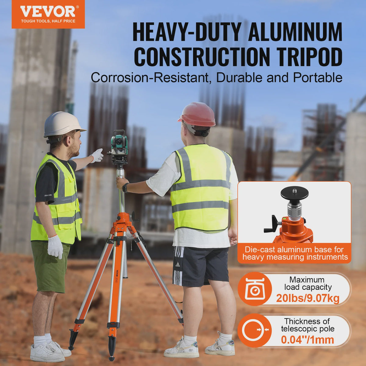 VEVOR Laser Level Statief: Robuust, Verstelbaar Hoogte Statief met Waterpas & Diffusielimiet